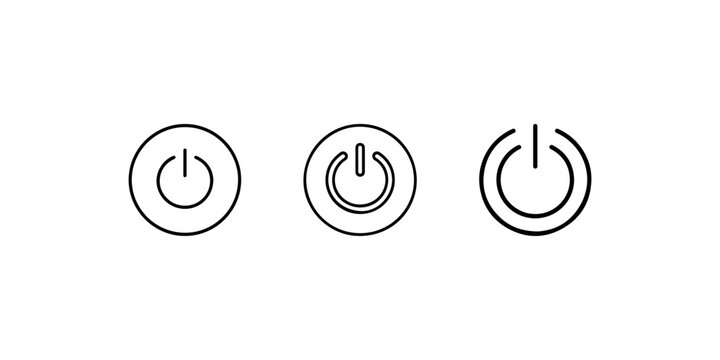 Set of three black outline power buttons or on and off switches, clean and simple vector illustration on white background