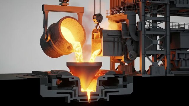 Molten metal pouring process industrial illustration