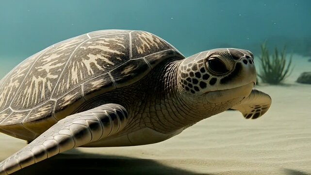 Graceful sea turtle gliding through crystal-clear waters, showcasing marine beauty and wildlife conservation.