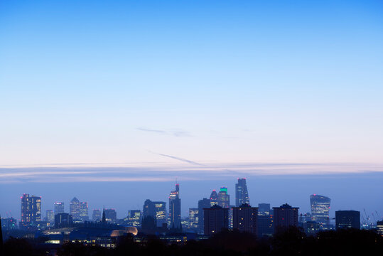 UK, London, skyline at blue hour