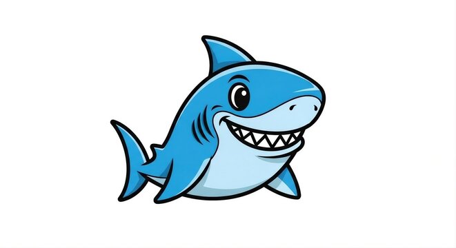 Cartoon Friendly Great White Shark Illustration with Smiling Face Design