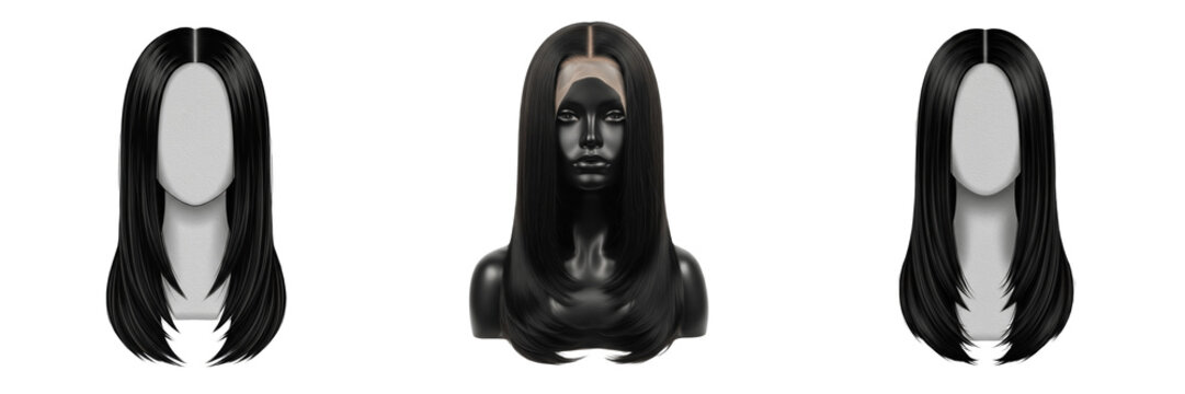 Professional mannequin head displaying a high-quality straight black lace front wig