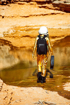 Astronaut standing while exploring on moon