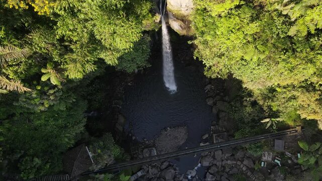Drone Footage of Curug Telu Waterfall at Sunset, Central Java Indonesia