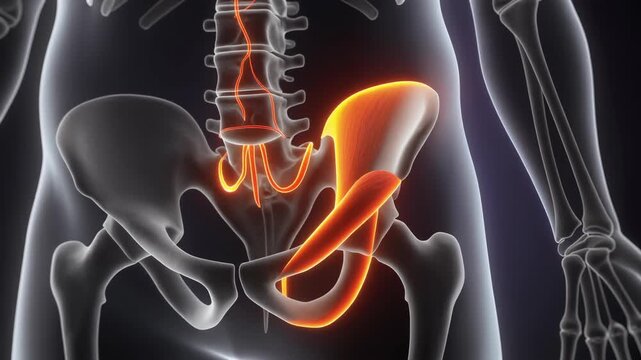 Human Pelvis Anatomy and Sciatic Nerve Pain Highlighted in 3D Medical Animation.