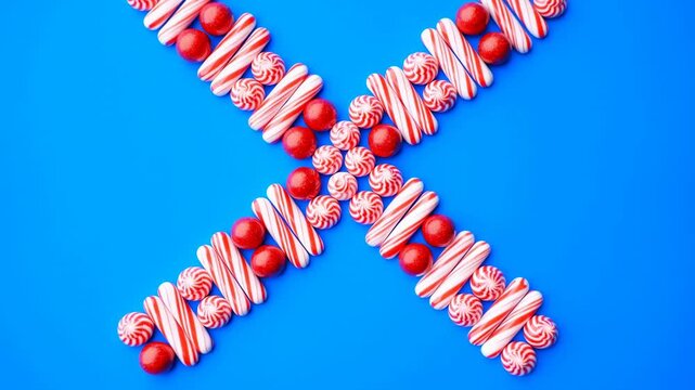 Retail Marketing Image Showcasing Colorful Peppermint Candies Arranged In Festive And Precise Patterns