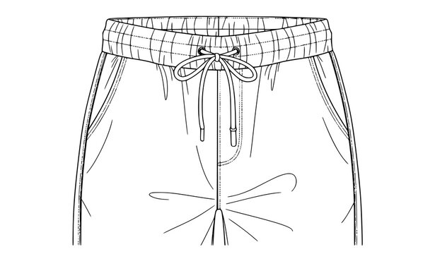 Casual Jogger Pants Outline Vector Illustration with Drawstring Waistband and Side Pockets for Sportswear, Loungewear, Fitness Apparel, and Fashion Design Projects