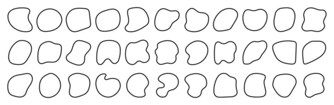 Black organic shapes outlines irregular vector element design isolated in white background