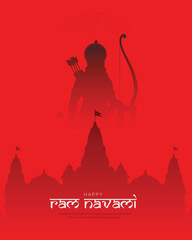 Ram Navami Poster With Lord Rama Silhouette And Temple Background