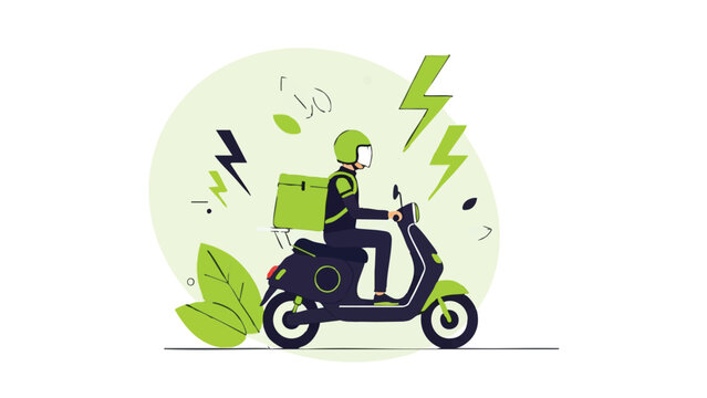 Un ilustrador vectorial de un chico de reparto con un paquete en mano, dise&ntilde;ado en estilo flat design, perfecto para representar servicios de entrega en Espa&ntilde;a.
