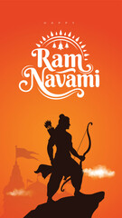 Ram Navami Poster With Lord Rama Silhouette And Temple Background