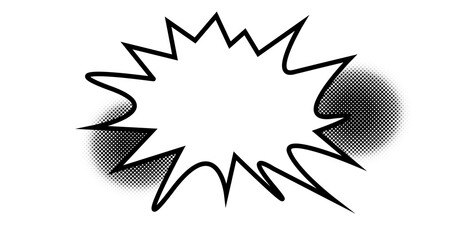 Obraz premium Comic book speech bubble cutout, halftone dotted design, empty burst for text, vector graphic transparent and white bg