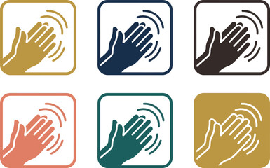 Fototapeta premium A colorful vector graphic illustration of six hand icons with sound waves in squares