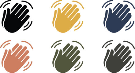 A set of colorful hand icons with waving motion lines, used for communication and gestures.