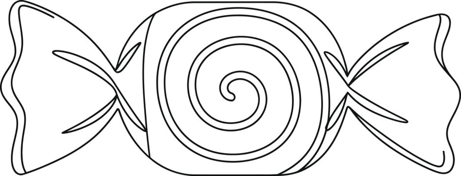 Simple line drawing of a wrapped candy with a swirl design on its surface sweet treat