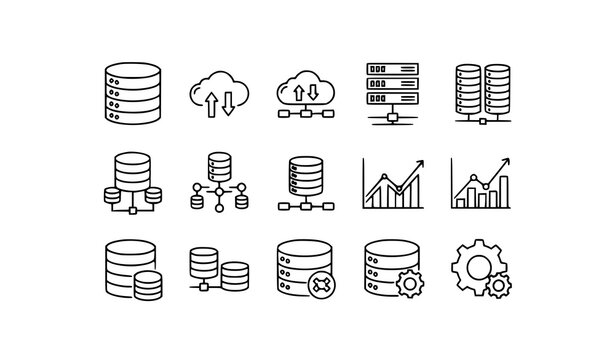 Editable database outline icon set thin line vector symbols for UI, web and app projects