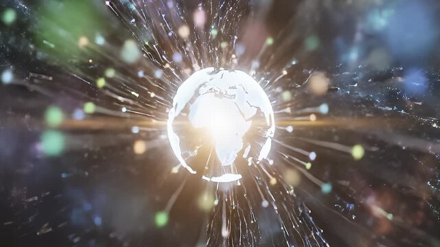 Glowing Earth Orbiting With Streaks Of Light In Digital Space