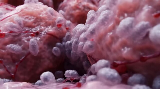 Detailed Cell Invasion. Advanced Medical Imaging Depicting Tumor Cells Invading Tissue Structures Clearly
