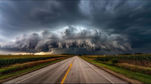 dramatic supercell thunderstorm with intense dark storm clouds