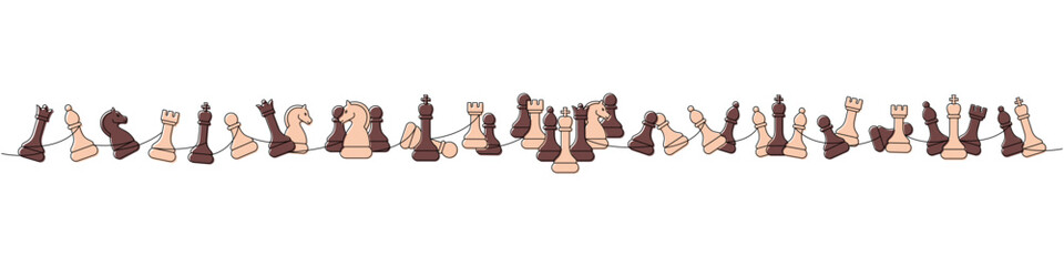 Vertical minimalist chess line art with stacked rows of pieces symbolizing strategy, balance, and abstract design © Lifeking