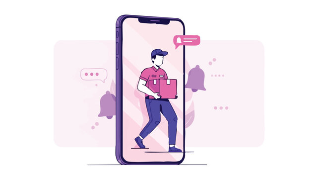 Un ilustrador vectorial de un chico de reparto con un paquete en mano, dise&ntilde;ado en estilo flat design, perfecto para representar servicios de entrega en Espa&ntilde;a.