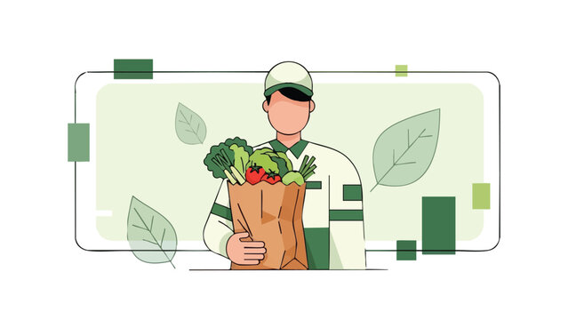 Un ilustrador vectorial de un chico de reparto con un dise&ntilde;o plano y moderno, ideal para proyectos de marketing y publicidad en Espa&ntilde;a.