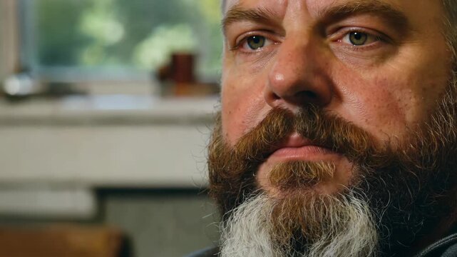 Close-up of the face of a bearded man