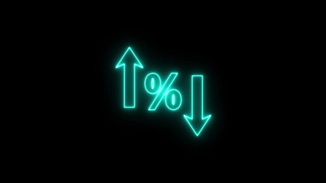glowing neon Percentage growth and decline icon with up and down arrows. financial, business, and statistical analysis. Up and down percentage arrows icon.