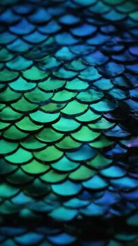Close-up of iridescent scales with a shimmering effect in blue and green