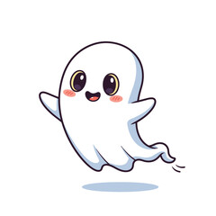 Obraz premium Cute cartoon ghost character with smiling face.