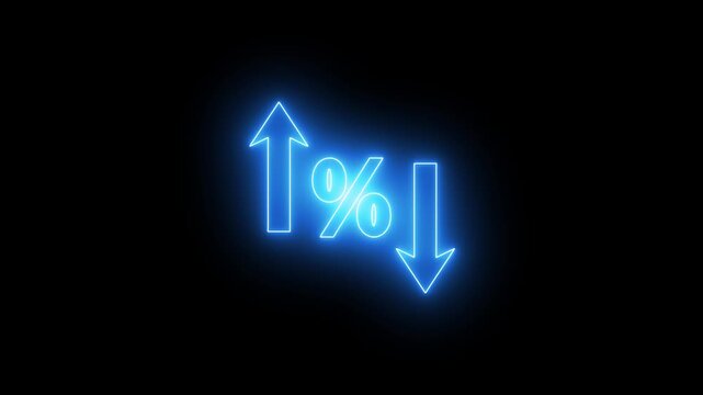 glowing neon Percentage growth and decline icon with up and down arrows. financial, business, and statistical analysis. Up and down percentage arrows icon.