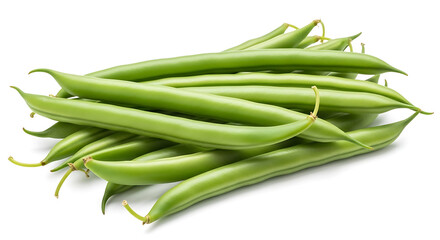 Obraz premium Pile of fresh green beans on a white background food