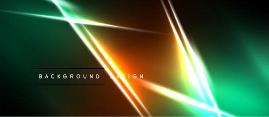Naklejka premium Vibrant neon lines intersect over dark background. Gradient colors create dynamic visual effect. Modern abstract design element.