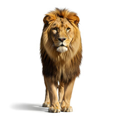 Fototapeta premium Majestic lion standing calmly in natural pose isolated on white background, illustration