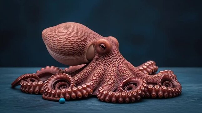 Majestic Octopus in Deep Blue: An intriguing image of an octopus, its intricate form and captivating eyes set against a deep blue background.