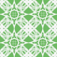 Green and White Ikat Seamless Pattern Geometric Diamond Circle Ornament Background Abstract Ethnic Tribal Texture for Textile Wallpaper Fabric Printing