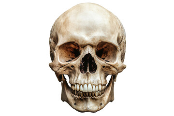 Obraz premium Skull isolated on a transparent background showcasing detailed features and texture for educational or artistic purposes in anatomical studies