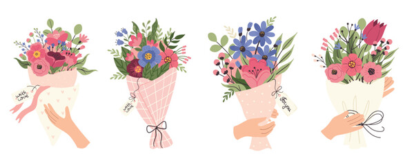 A collection of flower bouquets. Suitable for weeding, March 8th, Mother's Day, invitations, and greeting cards. © nafanya241