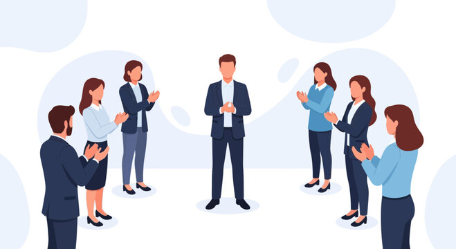 Business Team Applauding Leader in Meeting, Success Celebration, Teamwork