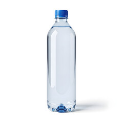 Naklejka premium Clear plastic bottle with blue cap for liquid storage or beverage use isolated on white background, illustration