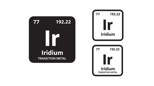 Iridium elemental symbol with atomic number, atomic mass, and classification as a transition metal. featuring Ir, element, periodic table with