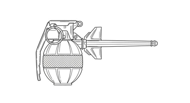 Grenade Launcher Drawing, Military Weapon, Explosive Device, Combat Gear Illustration
