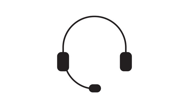 Headset icon with microphone and earpieces, a simple black silhouette on a white background, perfect for communication or technology concepts.