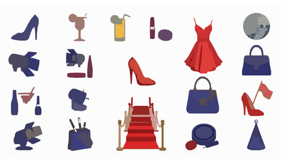 Ladies Night Out Party Icons &ndash; Red Carpet Club Disco Vector Set