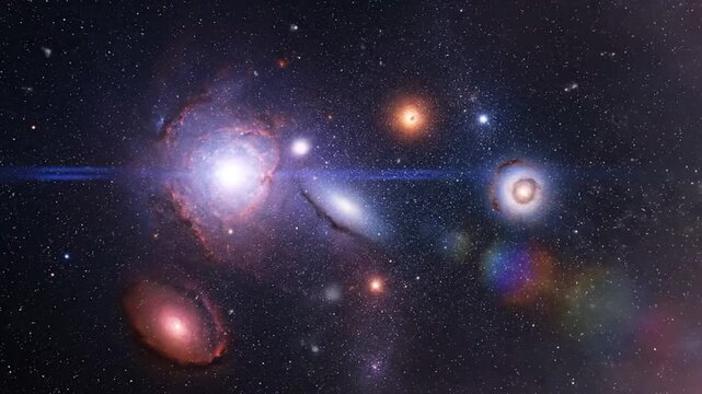 Mesmerizing display of celestial objects in the vibrant cosmos, encompassing galaxies and stardust