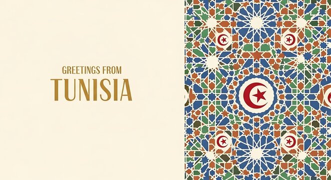 Discover the captivating geometric artistry and rich cultural heritage of Tunisia through this intricate mosaic pattern, a vibrant and welcoming visual greeting
