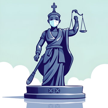 Derecho sanitario y leyes de vacunacion obligatoria justicia en la salud publica con jeringa y balanza de regulacion medica y farmaceutica