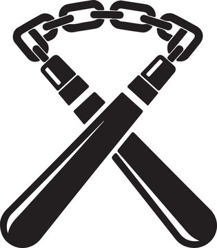 Vector illustration of black nunchucks with chain isolated PNG with Transparent Background