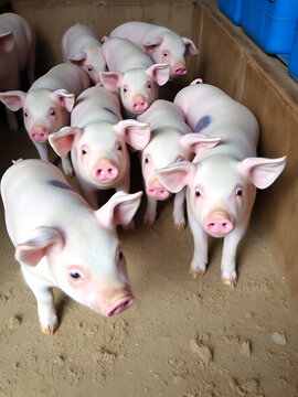 Pigs Farm Piggery Group Of Young Small Pigs Piglets Livestock Farm Newborn Pigs
