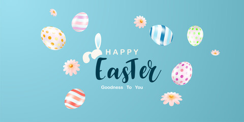 Happy Easter! Beautiful Easter greeting card background vector illustration featuring...